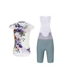 RIVANELLE Kolesarski dres kratek rokav in kratke hlače - MISS FLOWERY - zelena/bela/večbarvno